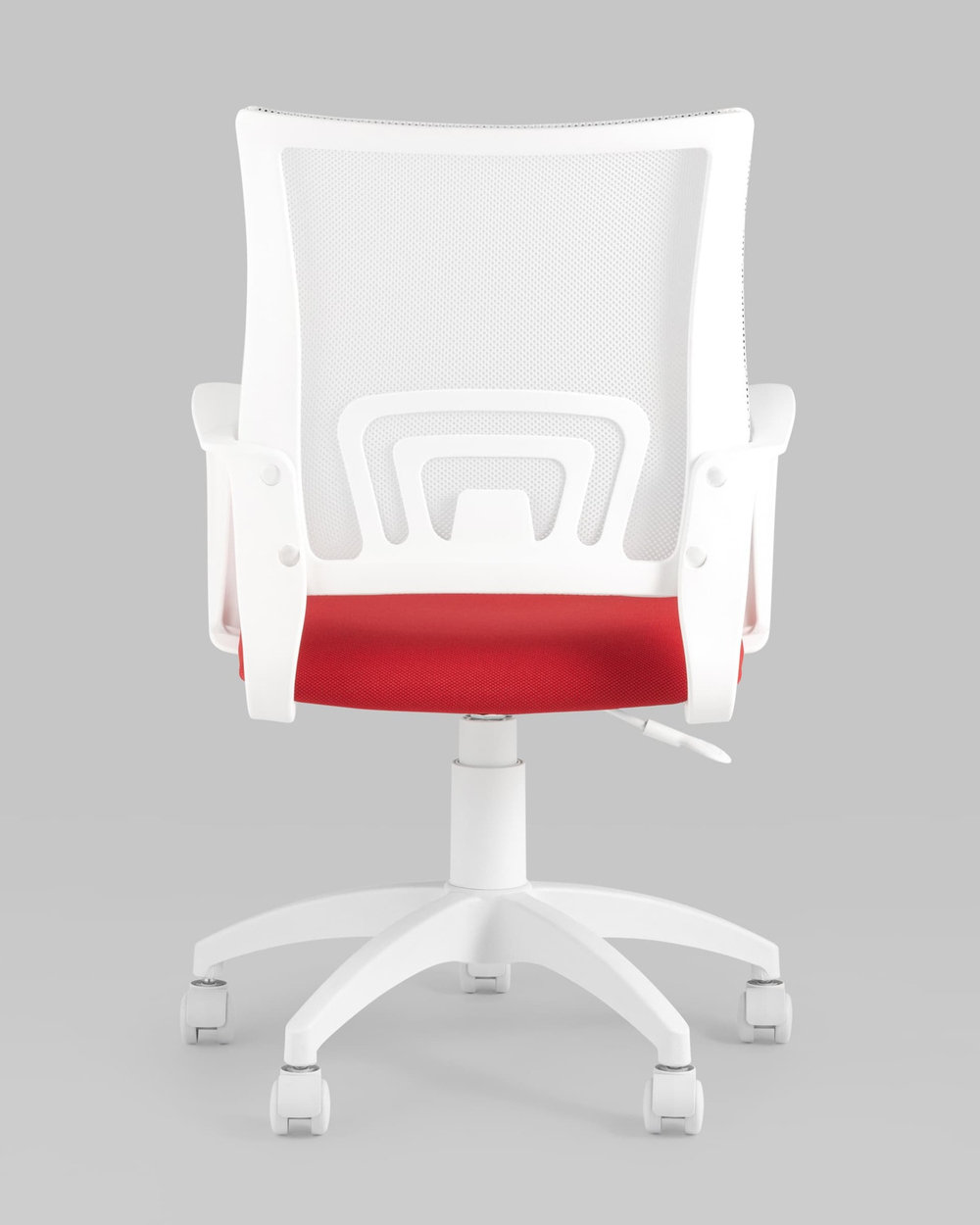 Кресло офисное Topchairs ST-BASIC-W спинка белая сетка сиденье красная ткань крестовина белый пластик