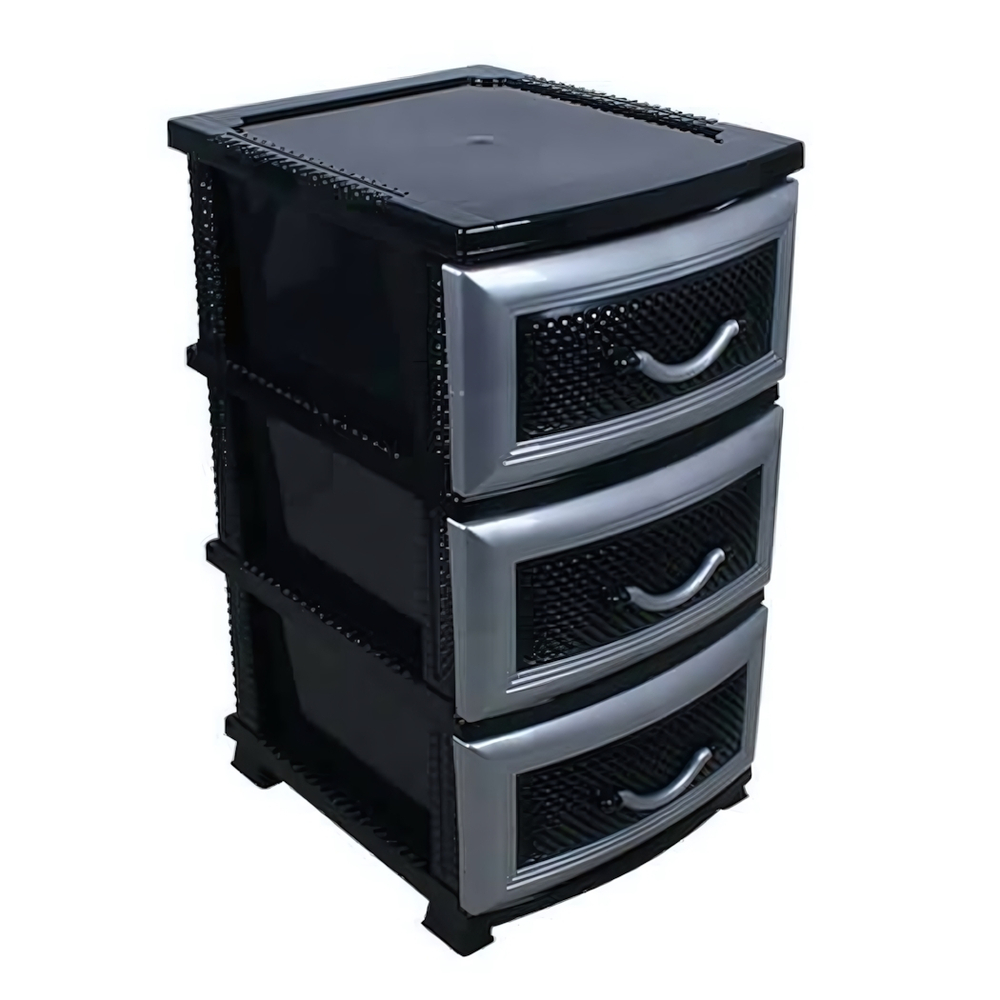 Комод "Дельфин" 3 секции черный/серебристый перламутр РП-412