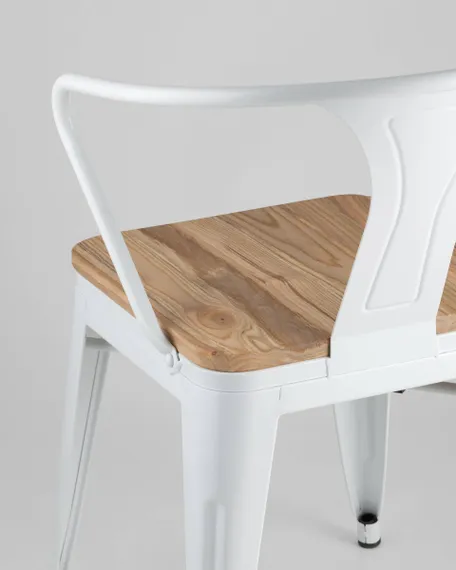 Стул TOLIX ARM WOOD с подлокотниками белый