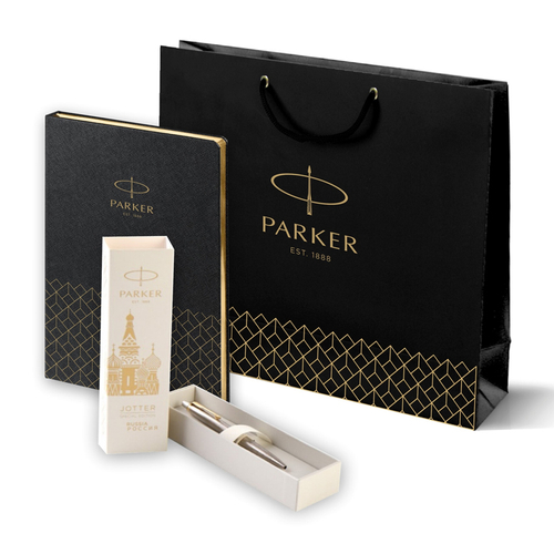 Подарочный набор: Шариковая ручка Parker Jotter Russia + ежедневник, черный