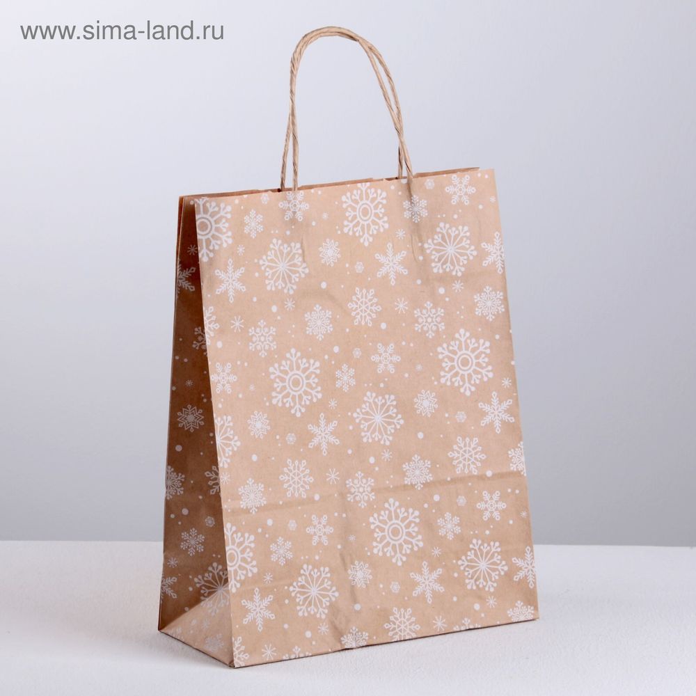 Пакет крафт &quot;Снежинка&quot;, 25 х 11 х 32 см, крученая ручка