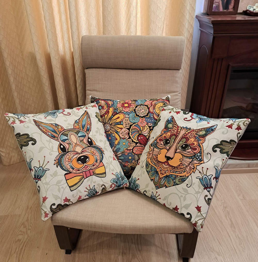 Декоративный гобеленовый чехол для интерьерной подушки Мозаика Цветы 47*47