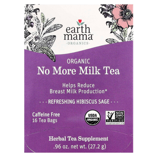Earth Mama, Organic No More Milk Tea, освежающий чай из гибискуса, без кофеина, 16 чайных пакетиков, 27,2 г (0,96 унции)