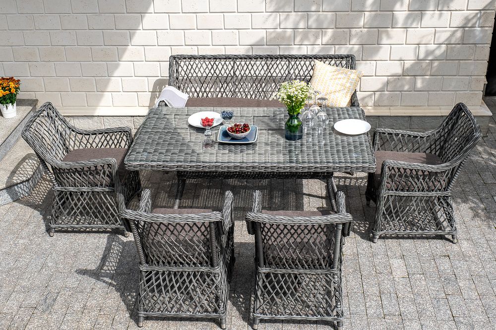 "Катания" обеденная группа плетеная на 6 персон, цвет графит