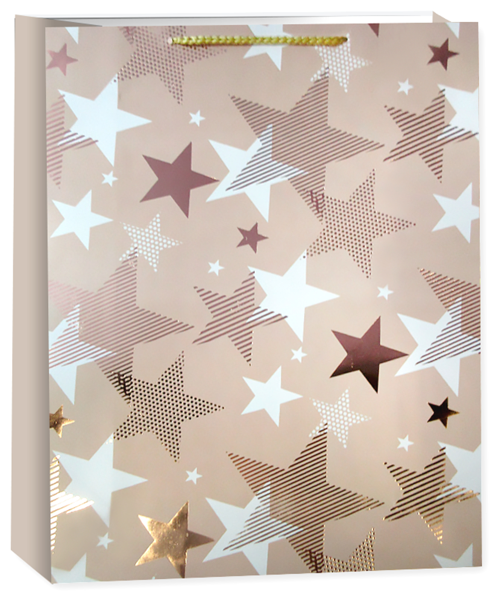 Пакет подарочный, Мириады звезд, Розовый, Металлик, 23*18*8 см, 1 шт.