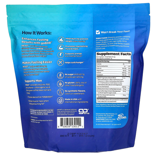 Real Ketones, INFAST, для мужчин, арбуз, 30 пакетиков по 14,2 г (0,5 унции)