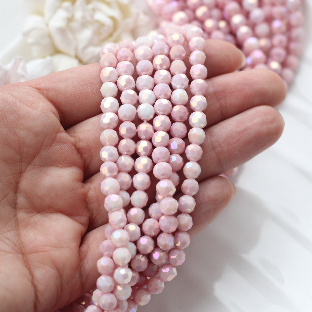 сшо6-рп Стекло шар огранка 6мм, розовая пастель, нить 36см