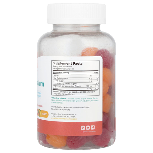 Chapter One, Жевательные мармеладки с магнием, малина и манго, 60 жевательных мармеладок (50 мг в каждой жевательной мармеладке)
