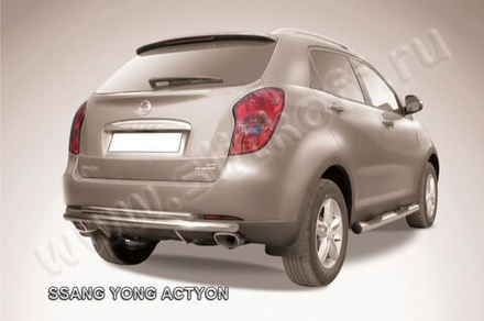 Защита заднего бампера (нержавейка) SsangYong Actyon (2010-2013) d57+d42 длинная