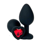 Анальная втулка черная с кристаллом сердце Small красный 7 см