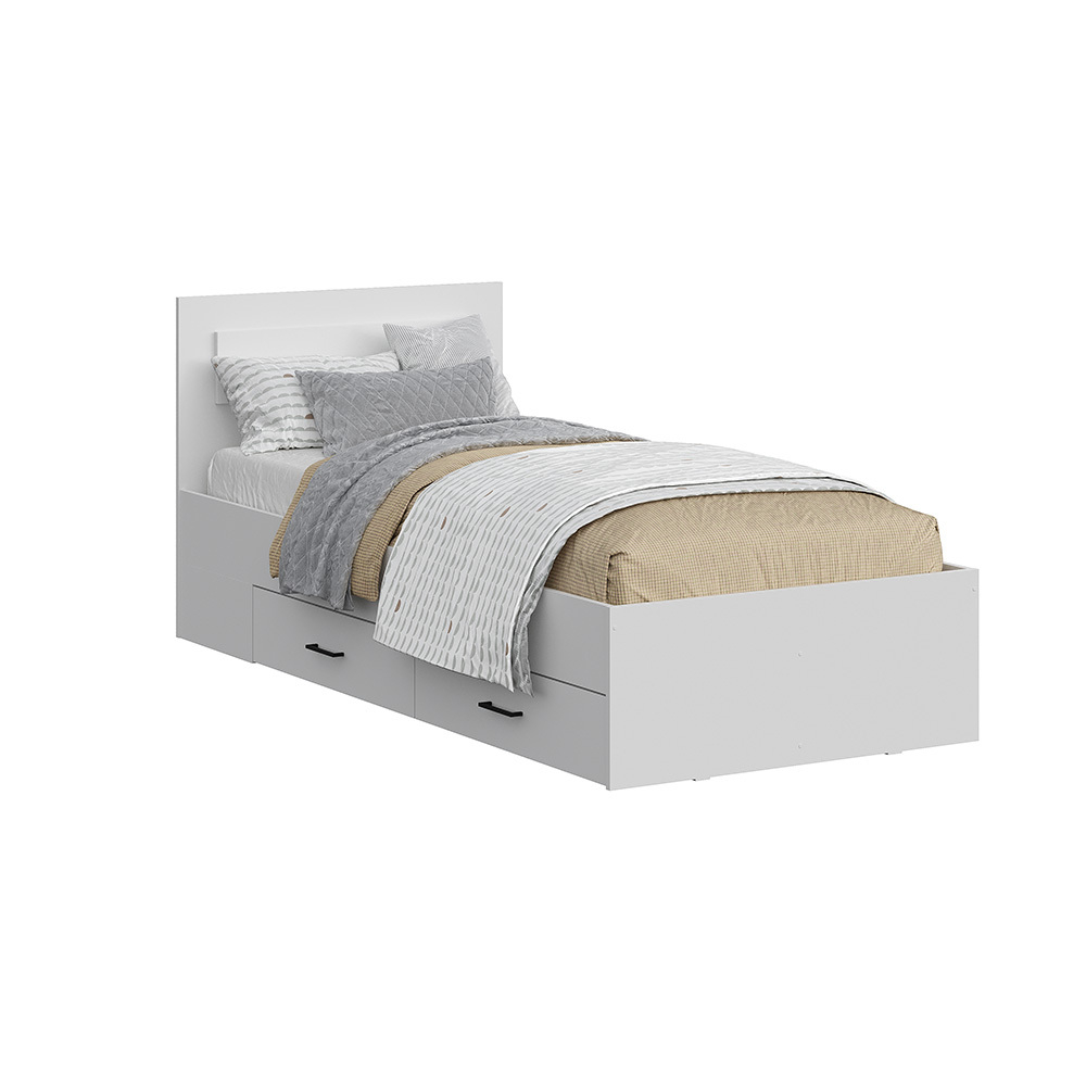 Кровать одинарная с ящиками Бали, Белый шагрень