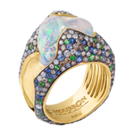 Кольцо с Мексиканским Опалом, Бриллиантами, Сапфирами и Цаворитами, R0033-1/2