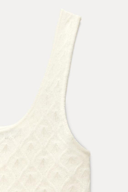 ZARA ТОП ИЗ ШЕРСТИ И АЛЬПАКИ С АЖУРНЫМ УЗОРОМ, БЕЛЫЙ