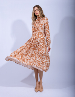 Женское летнее платье миди с бантом и цветочным узором