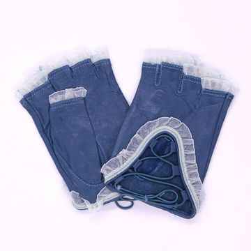 Перчатки Синие на завязочках ( с белыми рюшами )