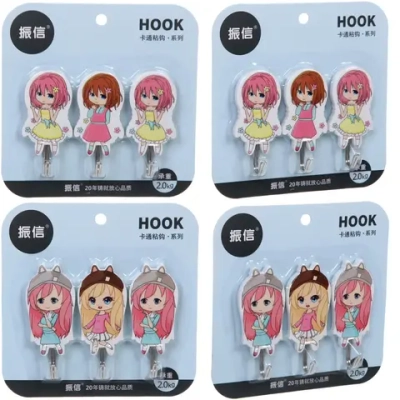 Крючки в наборе 3 шт на липкой основе «ИДЕЯДОМА», аниме, микс два дизайна, нагрузка 2 кг/6,5см