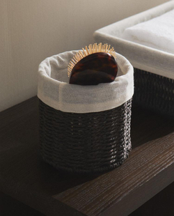 ZARA HOME КРУГЛАЯ КОРЗИНА С ПОДКЛАДКОЙ ИЗО ЛЬНА, КОРИЧНЕВЫЙ