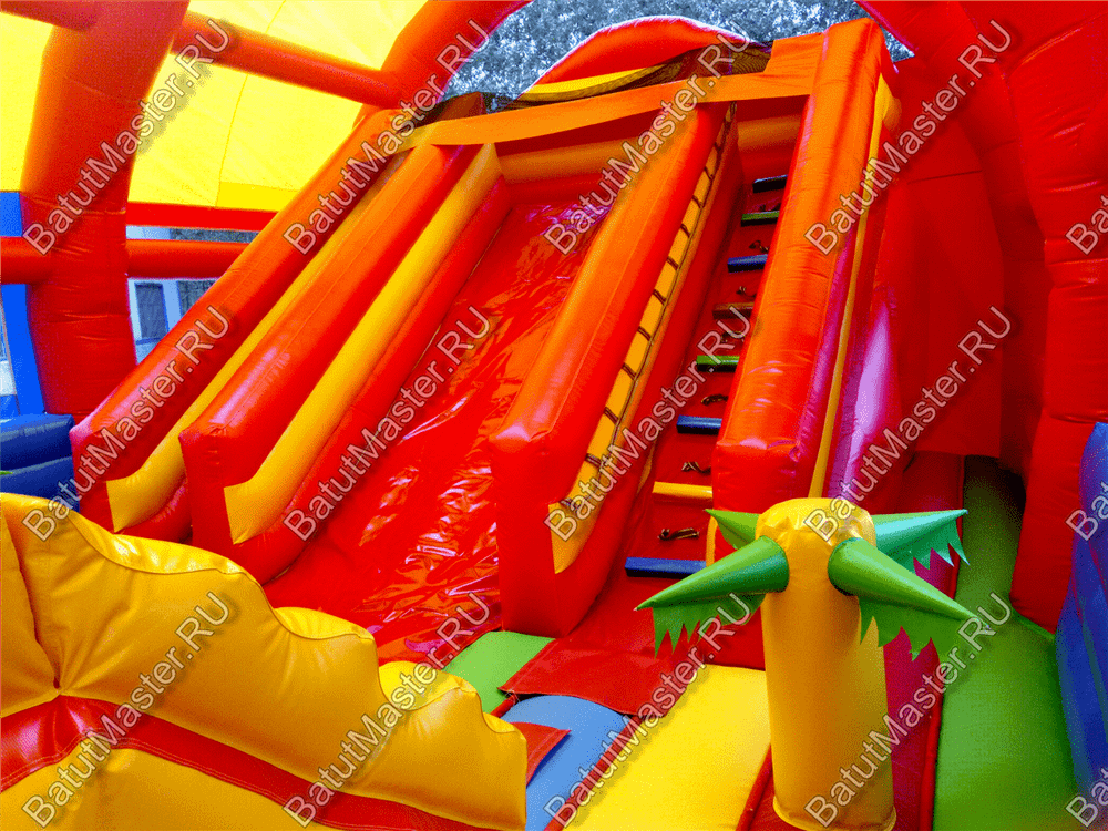 Надувной батут "Страна Сафария" с крышей и высокими горками 13*7*6 м