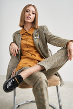 3944 Брюки женские (пепельно-бежевый клетка 2)