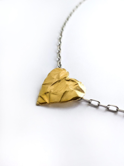 Колье "Мятое сердце" в золочении