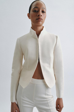 ZARA ПРИТАЛЕННЫЙ КОМБИНИРОВАННЫЙ БЛЕЙЗЕР ZW COLLECTION, ЭКРЮ