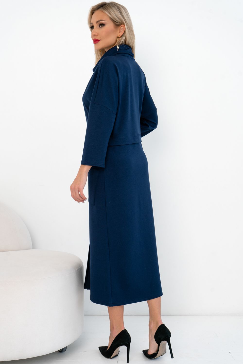 Платье трикотажное с разрезом (синий) Р11-2008/2 Nikol (Акция)