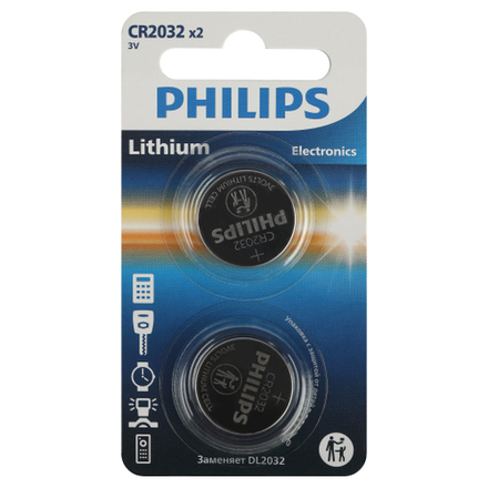 Батарейки Philips CR2032P2/51 литиевые 2шт. CR2032-2BL (2/40/400/56000)