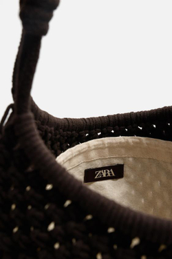 ZARA СУМКА-ШОПЕР МАКРАМЕ, КОРИЧНЕВЫЙ