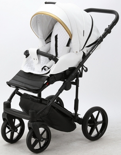 Детская коляска Adamex Rimini Deluxe 2 в 1 RI200 БЕЛ.КОЖА+ЗОЛОТО.ОТДЕЛКА