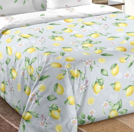 Семейный комплект постельного белья Лимонный сад поплин