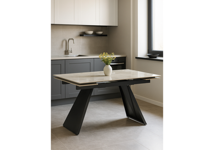 Керамический стол Woodville Хорсборо 140(200)х80х79 dyna fantasico grey, черный, ножки черные