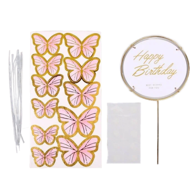 Набор для украшения торта «С днём рождения», бабочки, цвет розовый