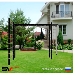 Уличная шведская стенка Sv Sport рукоход с комплектом турник прямой У5224.2 (Турник/Гнездо 115см/Канат/кольца/лестница/Сетка)