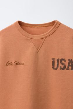 ZARA ФУТБОЛКА ИНТЕРЛОК С НАДПИСЬЮ, ОРАНЖЕВЫЙ