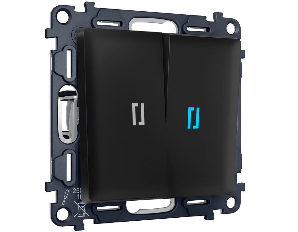 MA804040 Комплект механизма 2-кл проходного выключателя с подсветкой 10000K ALFA Черный матовый QUANT (AP8040, VM120, G29B)