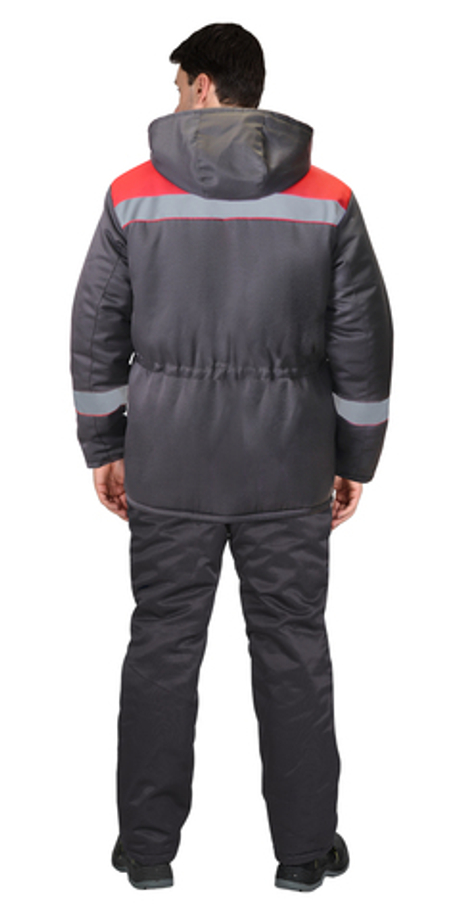 Костюм "БРИГАДИР" куртка, брюки с меховым ворот. серый с красным и СОП