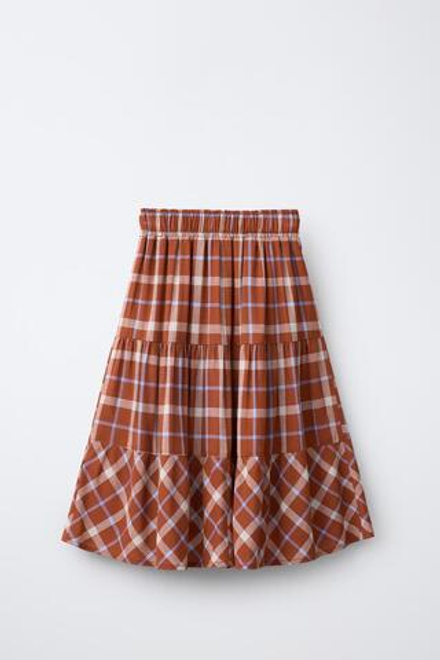 ZARA ЮБКА МИДИ В КЛЕТКУ, ЧЕРЕПИЧНЫЙ