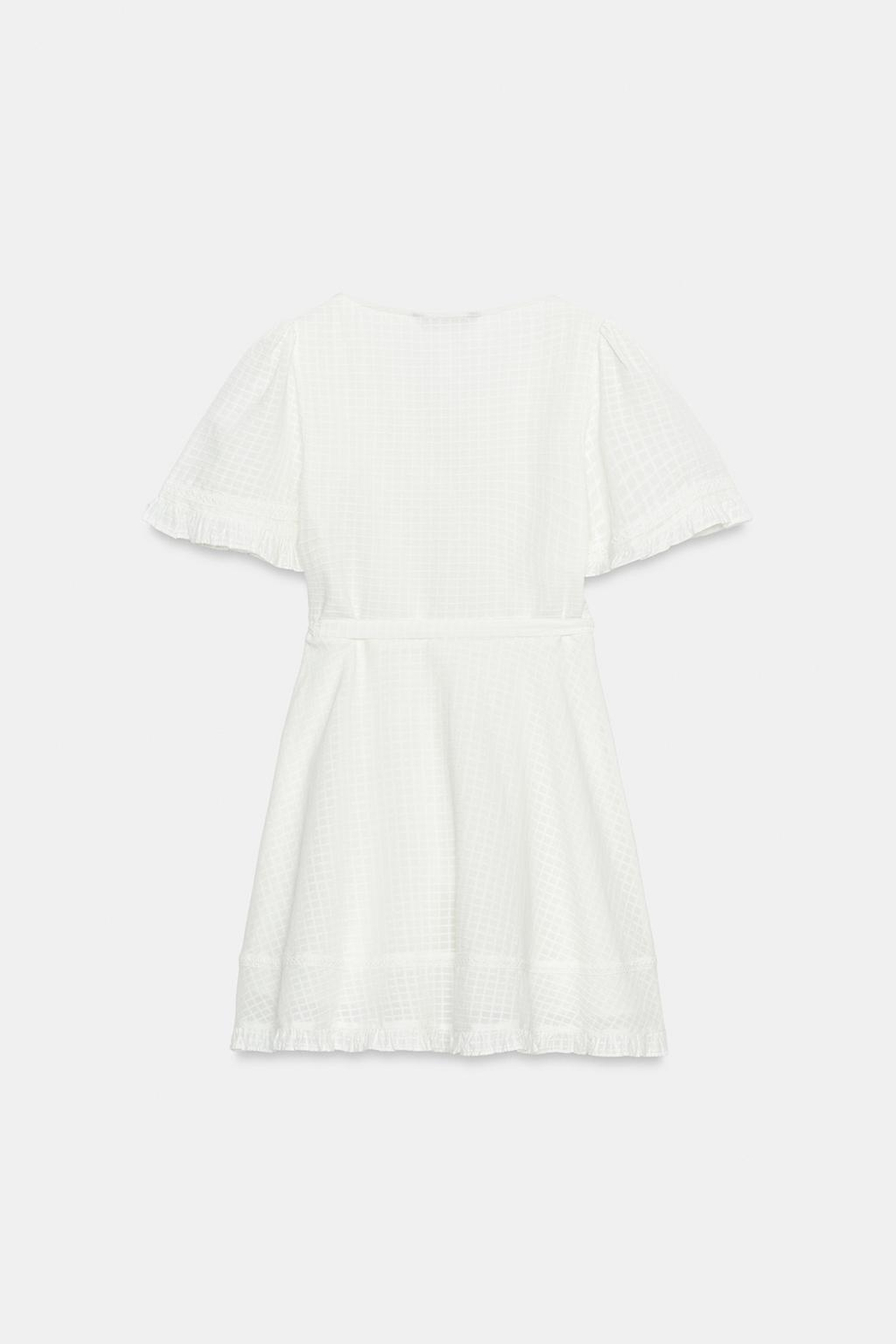 ZARA КОРОТКОЕ ПЛАТЬЕ С ЗАПАХОМ ИЗ РЕЛЬЕФНОЙ ТКАНИ, ЖЕЛТОВАТО-БЕЛЫЙ