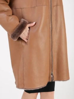 Дубленка зимняя двухсторонняя шуба с капюшоном