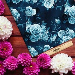 Ткань дюспо голубые розы в тумане