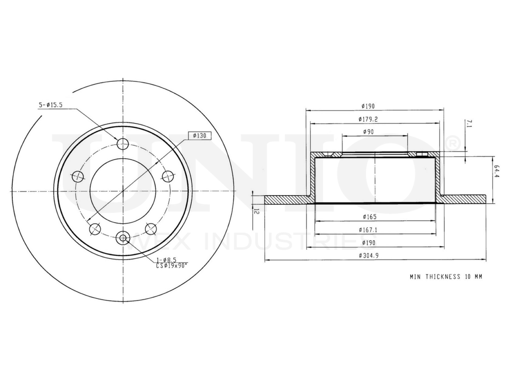 Диск тормозной задний UNIO BRD-20362