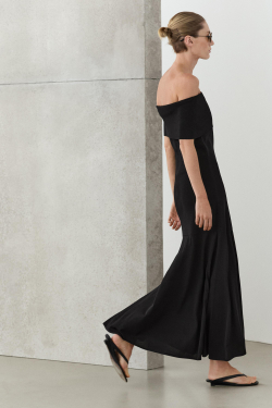 Massimo Dutti Трикотажное платье миди с открытыми плечами, черный