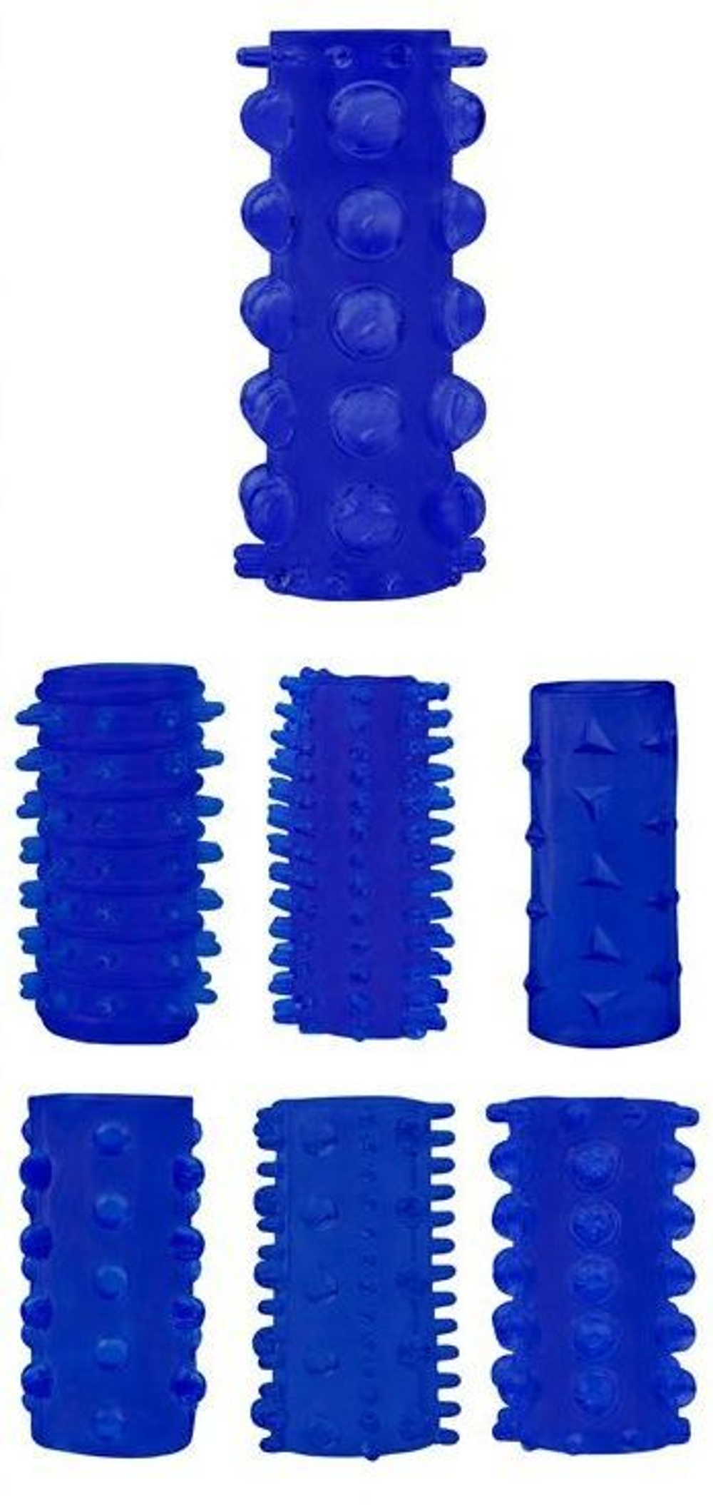Набор из 7 синих насадок на пенис Get Lock (Цвет: синий)