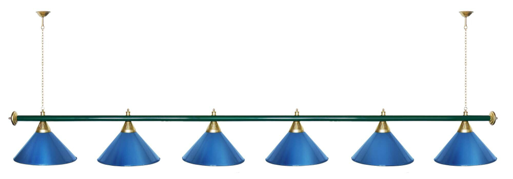 Лампа STARTBILLIARDS 6 пл. (плафоны зеленые,штанга золотая,фурнитура золото)