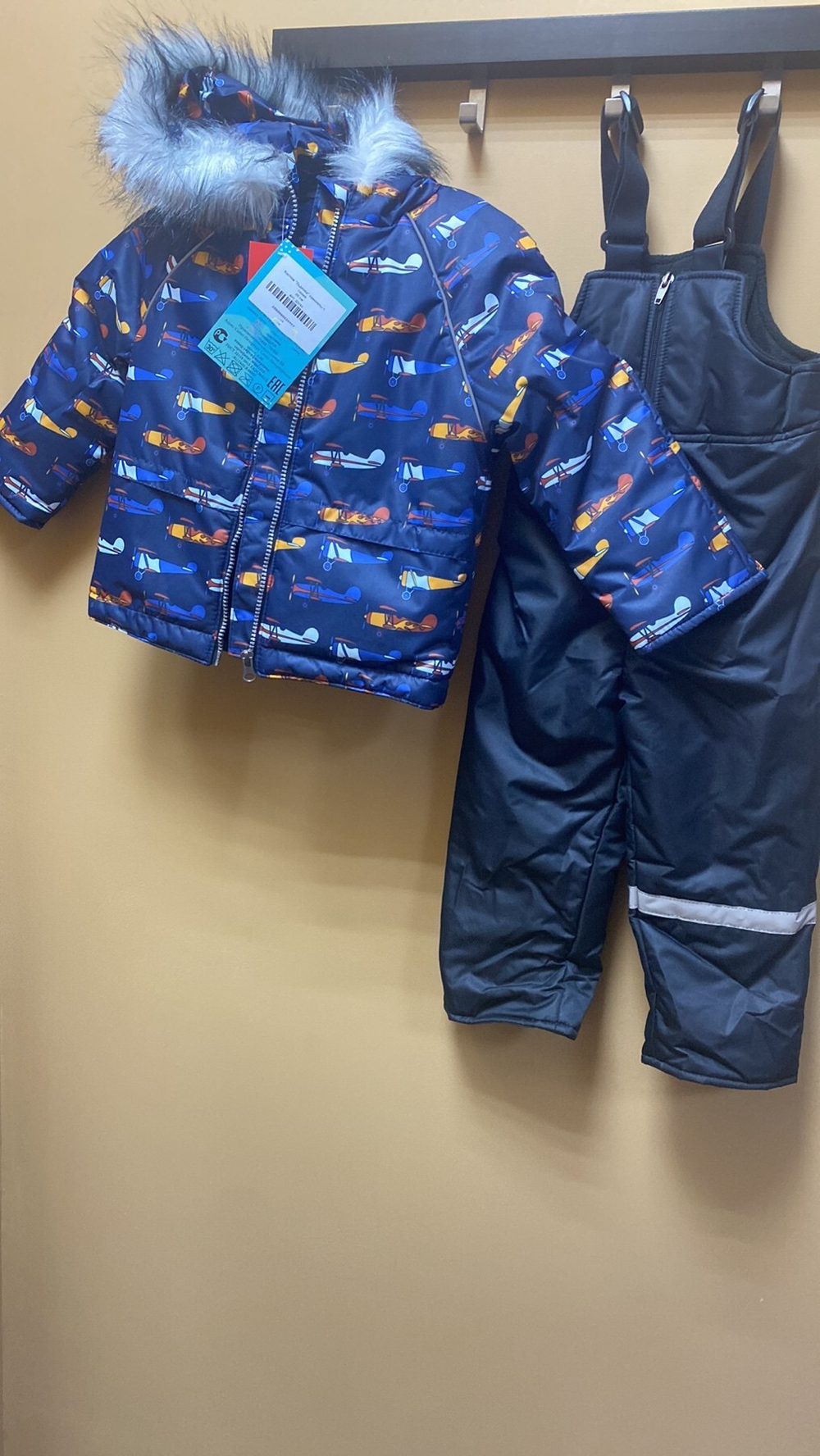 Костюм зимний "Льдинка"самолеты темно-синий, размер на рост 86,98 см