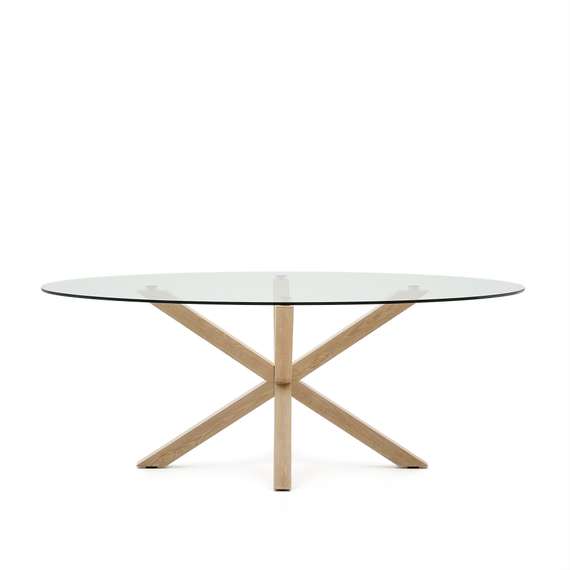 Овальный стол ARYA Argo из прозрачного стекла и стали с эффектом дерева 200x100