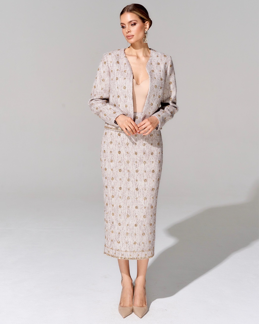 Юбка длины миди из премиального твида