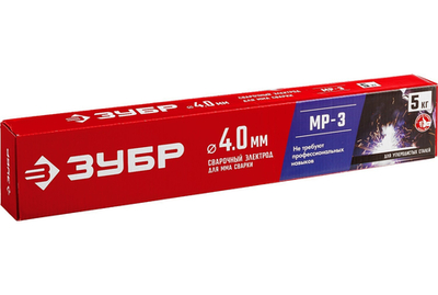 ЗУБР Д 4.0 х 450 мм, 5 кг в коробке МР-3 рутиловый, электрод сварочный (40015-4.0)
