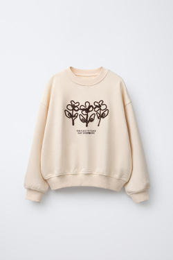 ZARA ТОЛСТОВКА С ВЫШИВКОЙ И ШНУРКОМ, ЭКРЮ