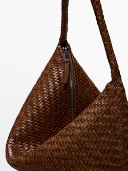 Massimo Dutti Большая плетеная сумка-саквояж из кожи наппа, коричневый
